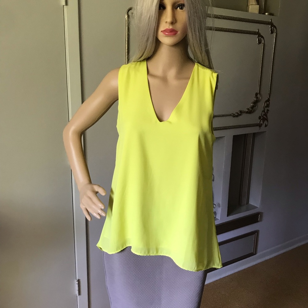 Joan Vass Top yellow flowy blouse women’s small s loose fit satin sleeveless